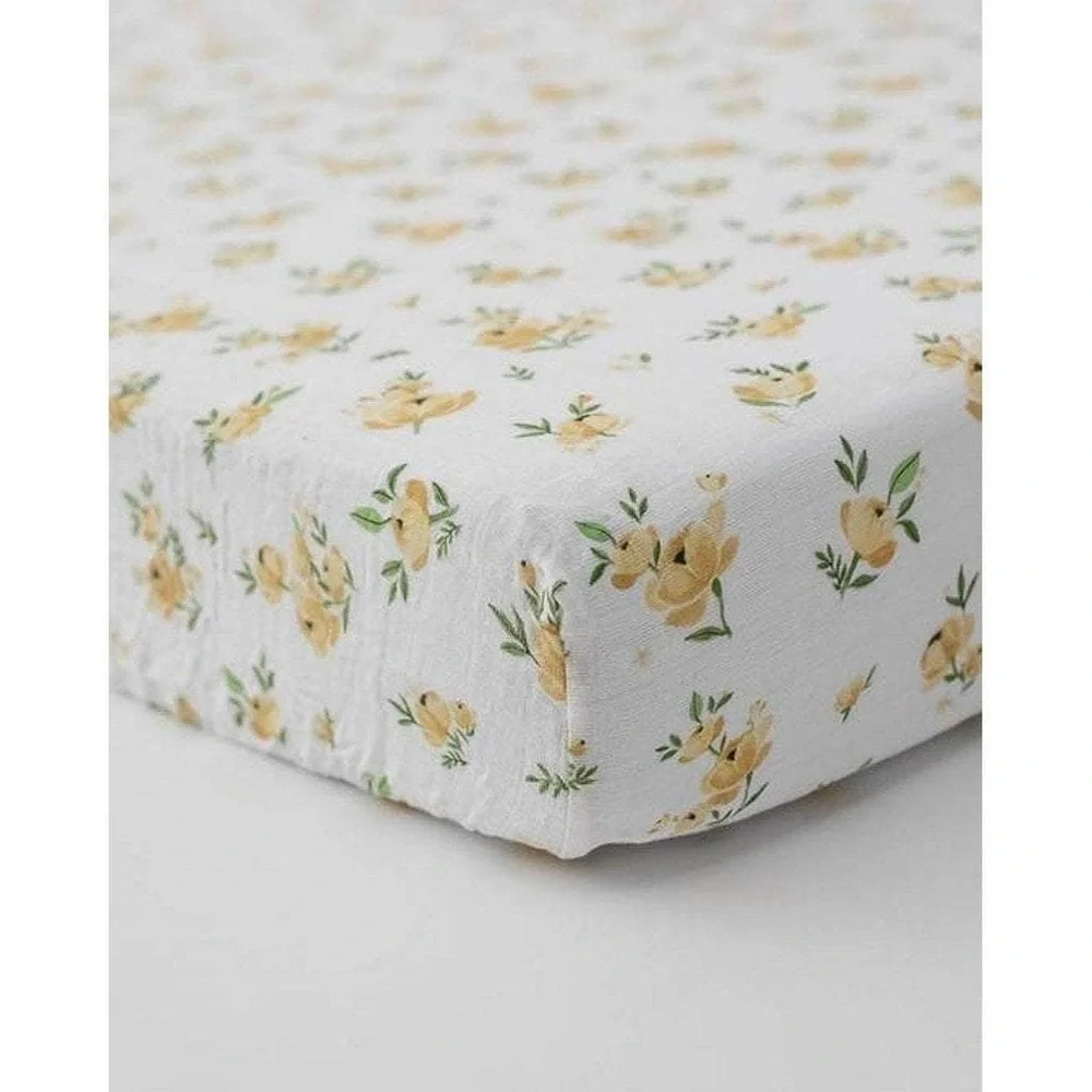 Little Unicorn Cotton Muslin Crib Sheet Yellow Rose